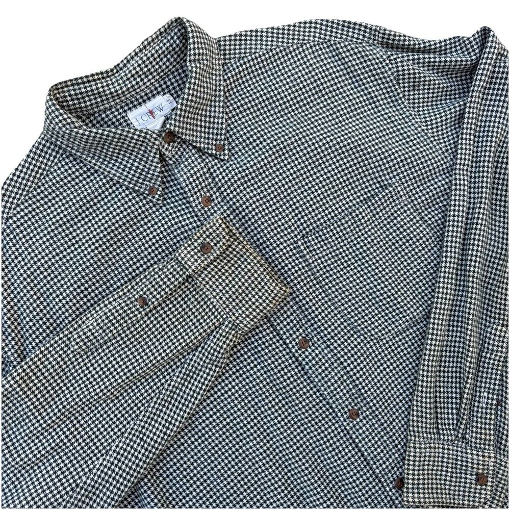 Vintage J. Crew Houndstooth Flannel Shirt Mens Large Tall Heritage Button Down